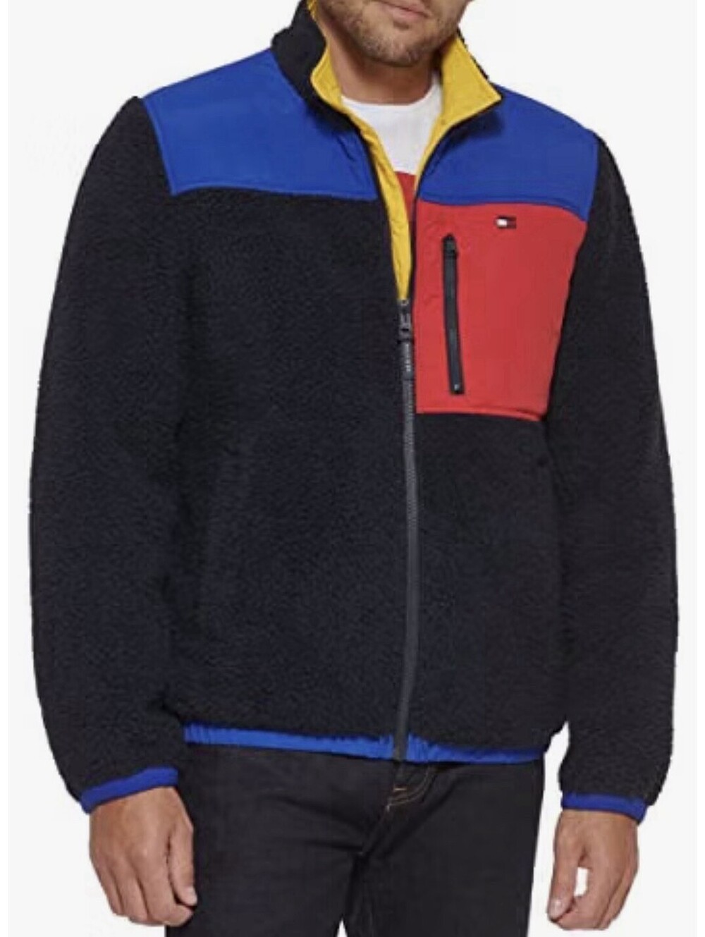 Tommy Hilfiger Contrast Sherpa Retro Colorblock Stand Collar Jacket Size M NWT